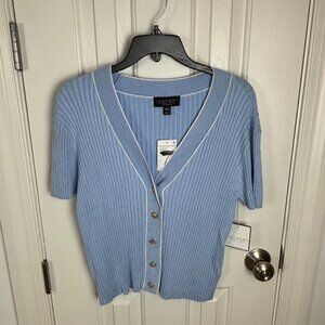 Laundry‎ by Shelli Segal Short Sleeve V-Neck Cardigan Sweater Light Blue Size XL